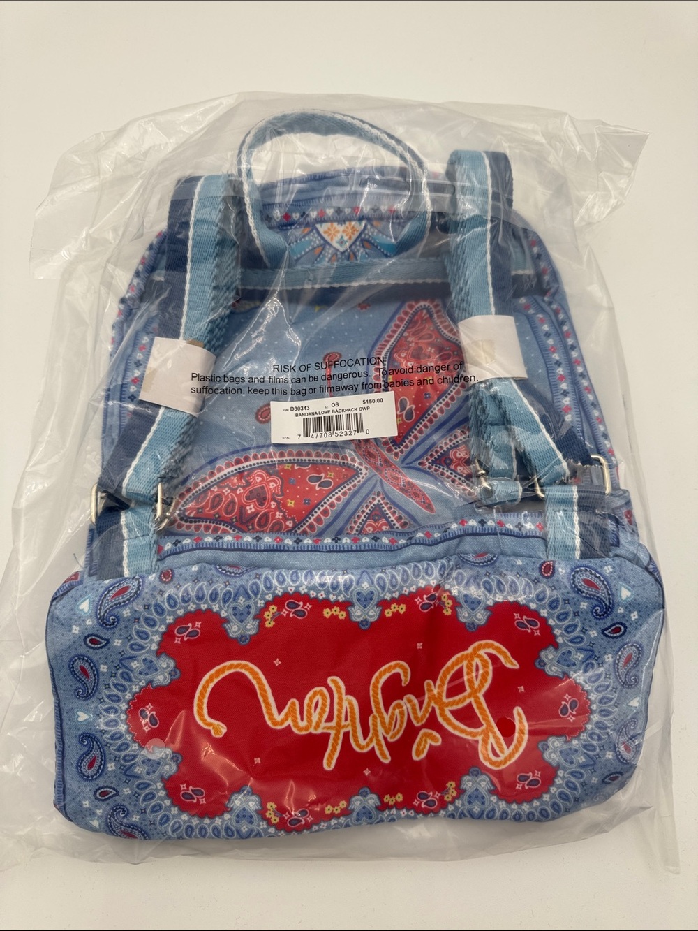 Brighton Blue Bandana-Print Mini Backpack with Red Front Panel